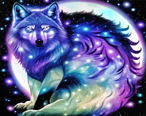 Galaxy Blue And Purple Wolf 5D Diamond Painting