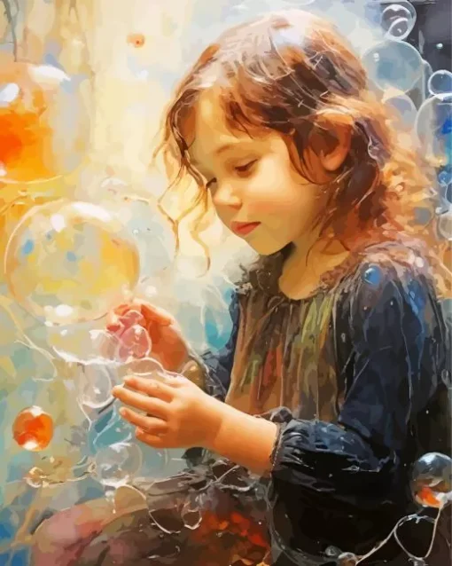 Girl Blowing Bubble Art 5D Diamond Painting