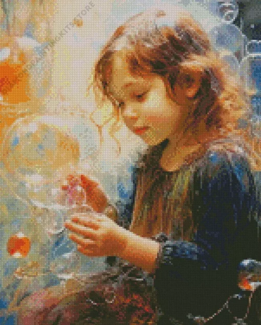 Girl Blowing Bubble Art 5D Diamond Painting