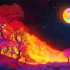 Neon Glowing Full Moon Landscape 5D Diamond Painting