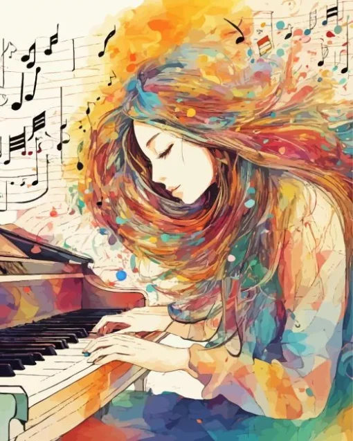 Abstract Girl Playing Piano 5D Diamond Painting