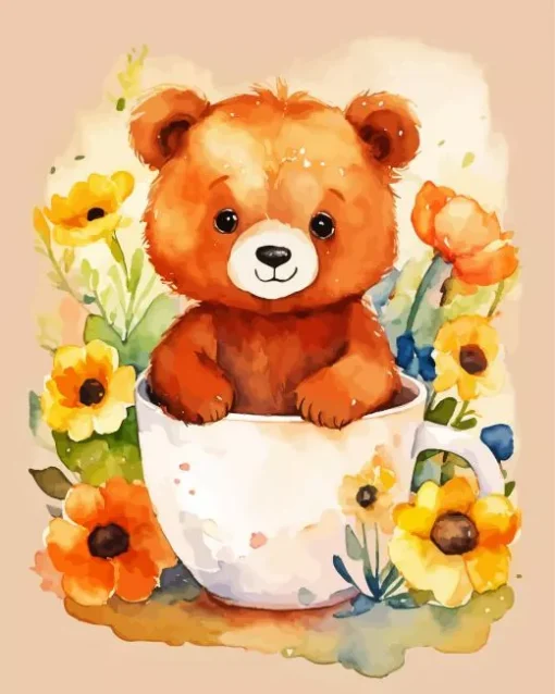 Adorable Teddy Bear And Flowers 5D Diamond Painting