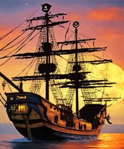 Aesthetic Pirate Ship Silhouette 5D Diamond Painting