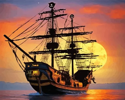 Aesthetic Pirate Ship Silhouette 5D Diamond Painting