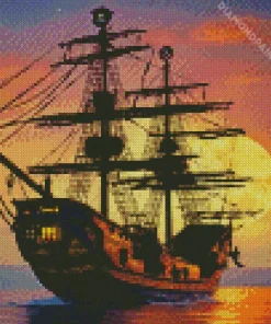 Aesthetic Pirate Ship Silhouette 5D Diamond Painting