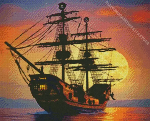 Aesthetic Pirate Ship Silhouette 5D Diamond Painting