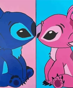 Blue And Pink Stitch Kissing 5D Diamond Painting