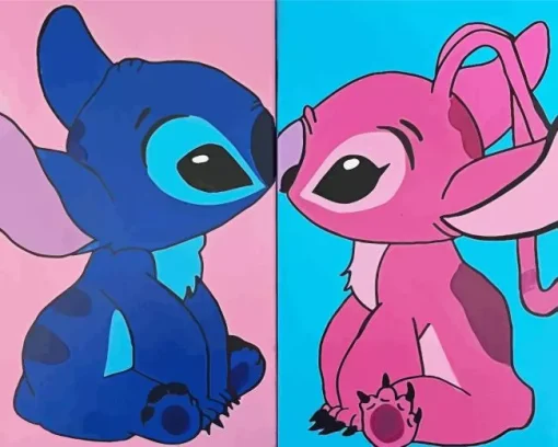 Blue And Pink Stitch Kissing 5D Diamond Painting