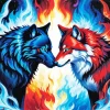 Blue And Red Fire Wolf 5D Diamond Painting