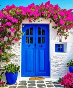 Blue Door Flowers 5D Diamond Painting