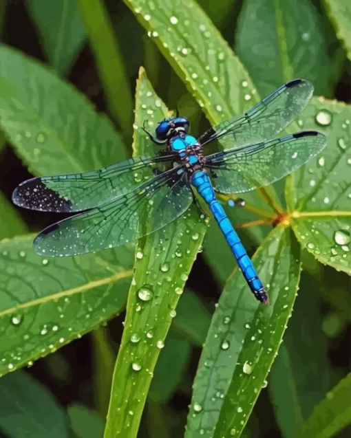 Blue Dragonfly On Leaves 5D Diamond Painting