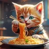 Cat Eating Noodles 5D Diamond Painting