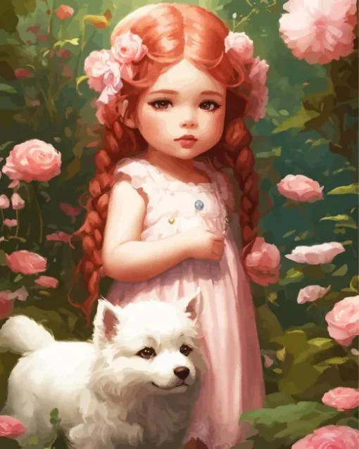 Chubby Girl And Dog 5D Diamond Painting