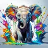 Cute Elephant And Colorful Splash 5D Diamond Painting