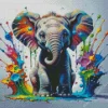 Cute Elephant And Colorful Splash 5D Diamond Painting