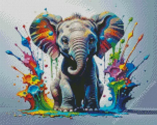 Cute Elephant And Colorful Splash 5D Diamond Painting