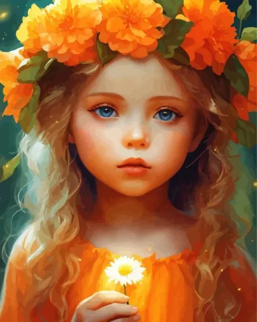 Cute Girl And Flower 5D Diamond Painting