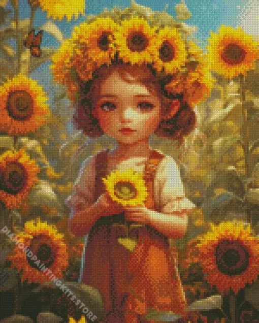 Cute Girl And Sunflower 5D Diamond Painting