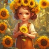 Cute Girl And Sunflower 5D Diamond Painting