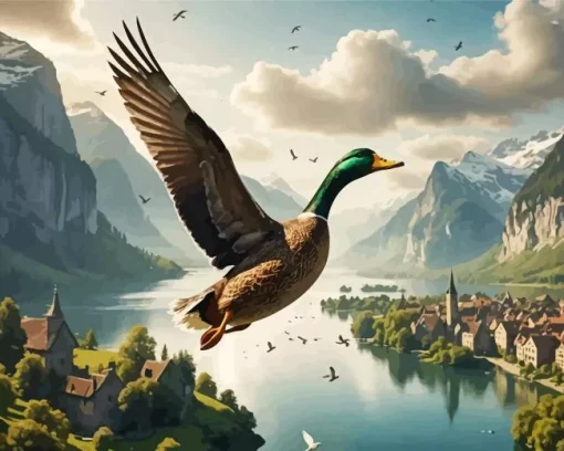 Duck Flying Through The Air 5D Diamond Painting