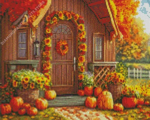 Farmhouse Front Porch Flowers 5D Diamond Painting