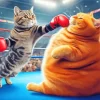 Fit Cat Fighting Fat Cat 5D Diamond Painting