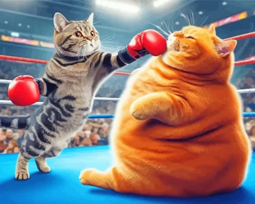 Fit Cat Fighting Fat Cat 5D Diamond Painting