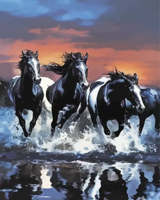 Fresian Black Horses 5D Diamond Painting