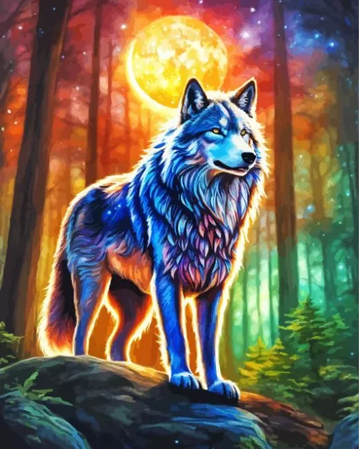 Galaxy Moon Wolf 5D Diamond Painting