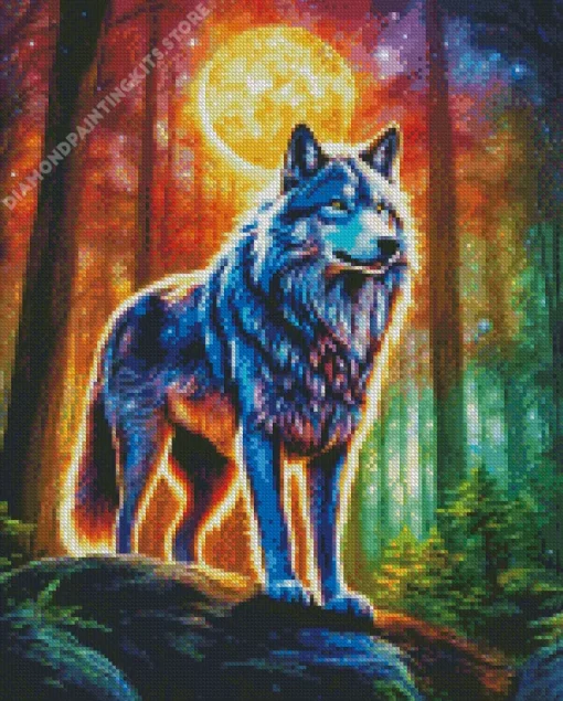 Galaxy Moon Wolf 5D Diamond Painting