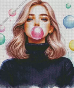 Girl Blowing Bubble Gum 5D Diamond Painting