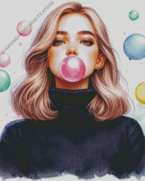 Girl Blowing Bubble Gum 5D Diamond Painting