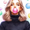 Girl Blowing Bubble Gum 5D Diamond Painting