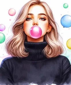 Girl Blowing Bubble Gum 5D Diamond Painting