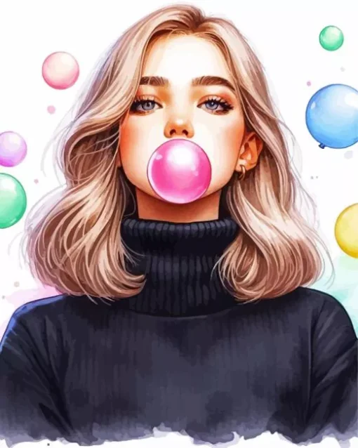 Girl Blowing Bubble Gum 5D Diamond Painting