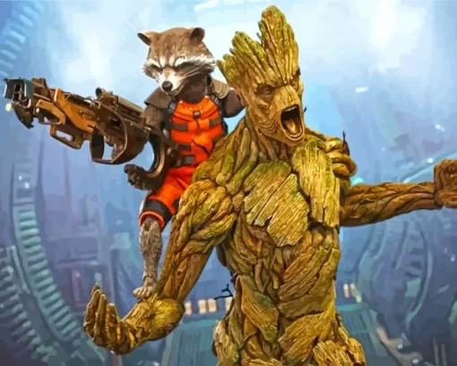 Groot And Rocket Fortnite Heroes 5D Diamond Painting