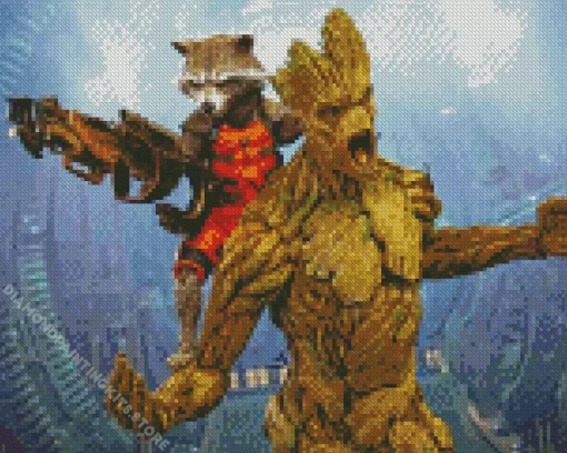 Groot And Rocket Fortnite Heroes 5D Diamond Painting