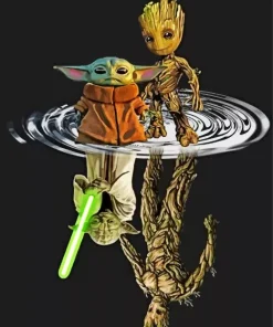 Groot And Yoda Reflection 5D Diamond Painting