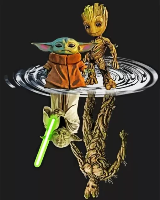 Groot And Yoda Reflection 5D Diamond Painting