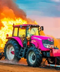 Pink Tractor 5D Diamond Painting