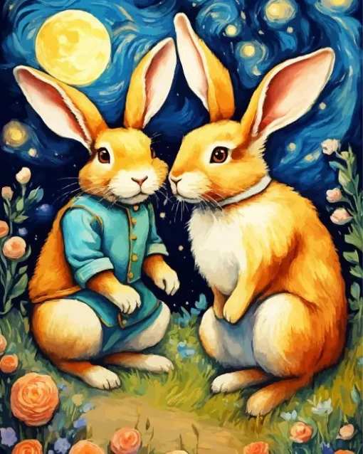 Starry Night And Fantasy Bunnies 5D Diamond Painting