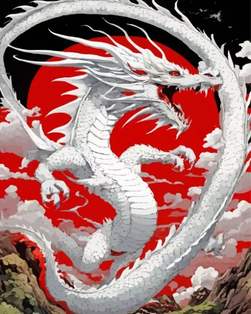 White Chinese Dragon 5D Diamond Painting