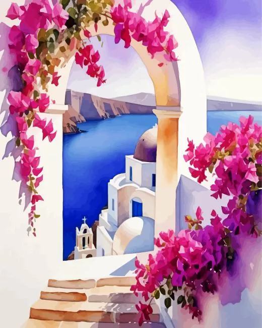 bougainvillea santorini island Diamond Paints Bougainvillea Santorini Island 5D Diamond Painting