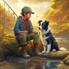 Boy Fishing With Dog 5D Diamond Painting