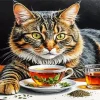 Cat Drinking Tea 5D Diamond Painting
