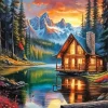Log Cabin Sunset 5D Diamond Painting