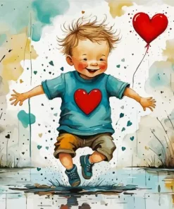 Baby Boy Jumping In Puddle 5D Diamond Painting