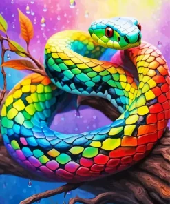 Colorful Snake On Branch 5D Diamond Painting