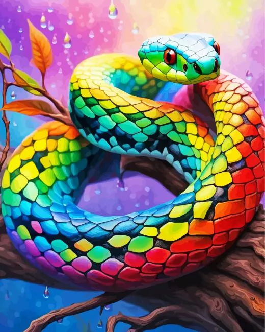 Colorful Snake on branch Diamond By Numbers Colorful Snake On Branch 5D Diamond Painting