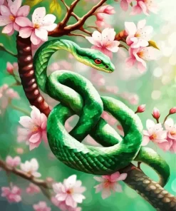 Green Snake On Branch 5D Diamond Painting
